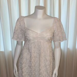 Storia Cream Long Babydoll Dress with Puff Sleeves